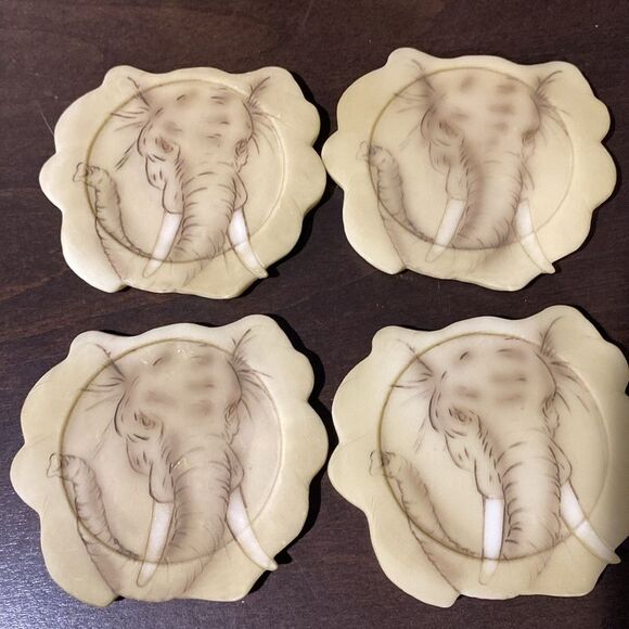 Hand painted Elephants Coaster Set of 4 and Holder - Picture 5 of 9